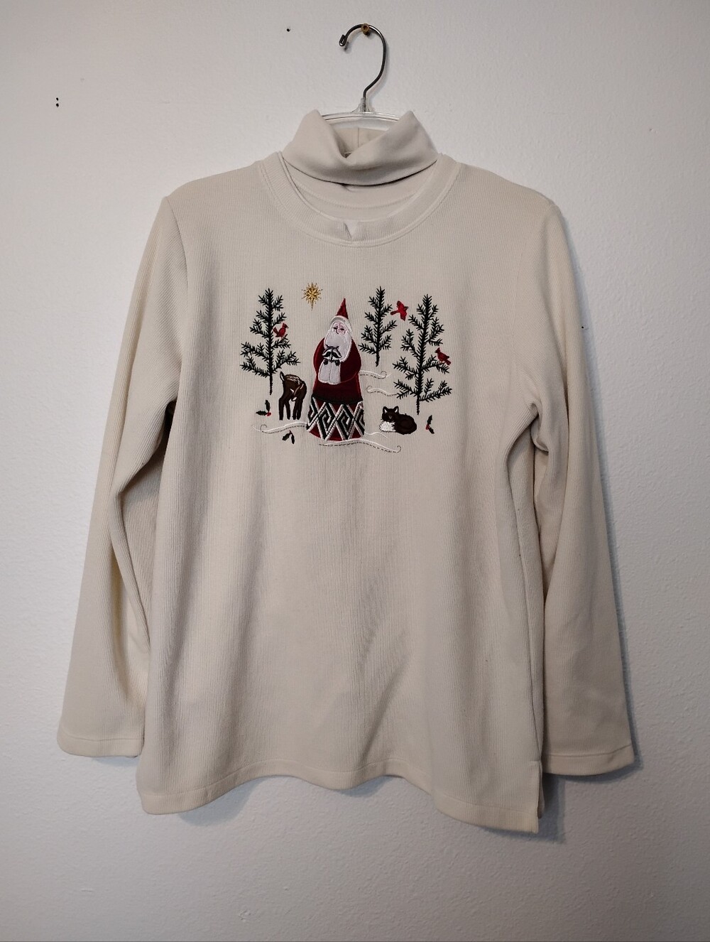 White Stag Santa Wilderness Animals Embroidered 2 Piece Christmas Sweater Set